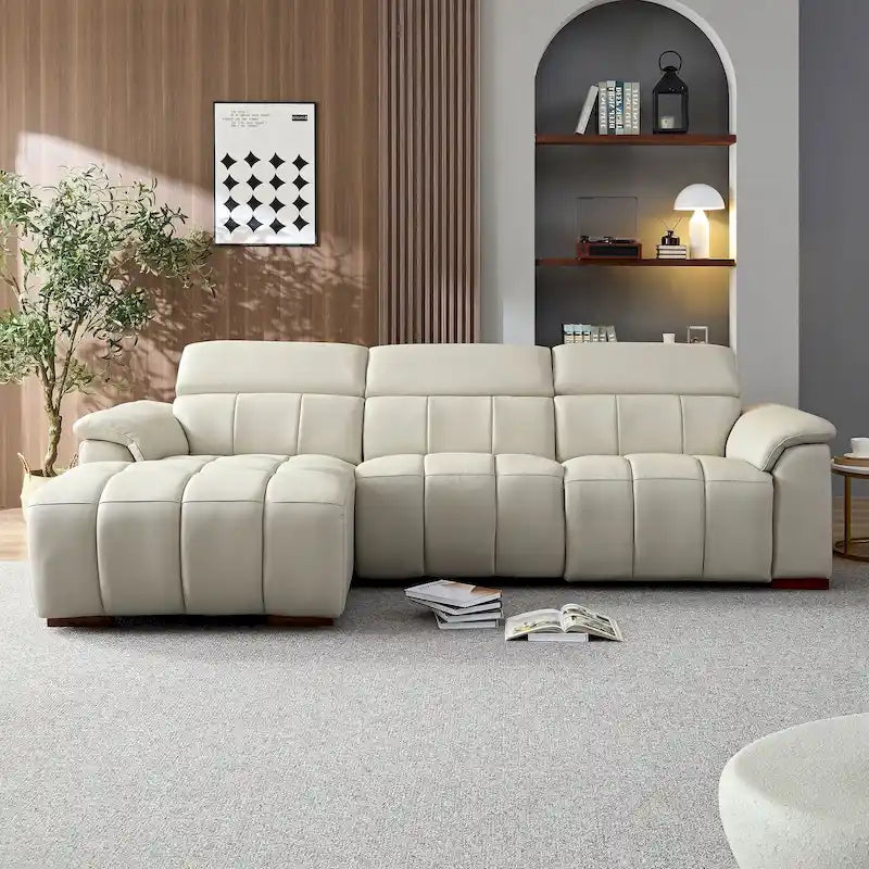 Wall-Hugger Electric Reclining L-Shaped Sofa in Genuine Leather with USB Port