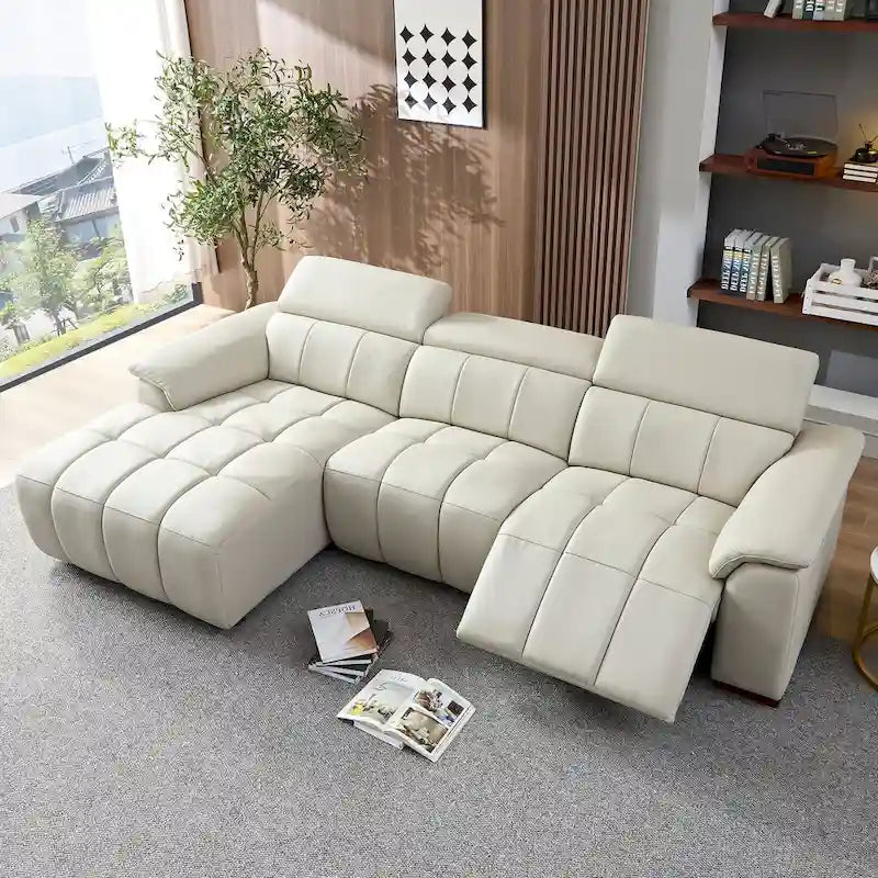 Wall-Hugger Electric Reclining L-Shaped Sofa in Genuine Leather with USB Port