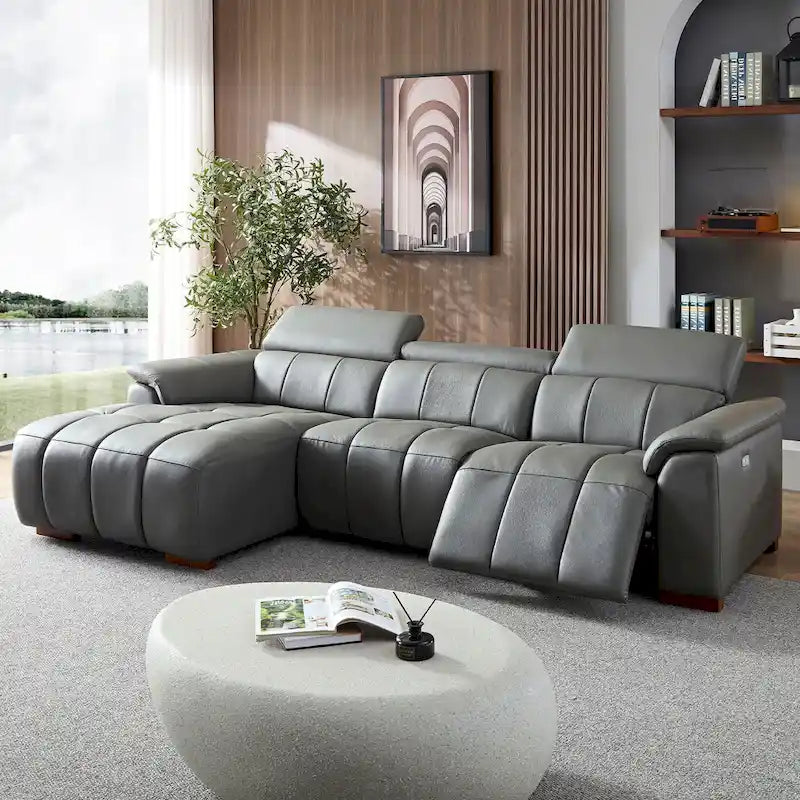 Wall-Hugger Electric Reclining L-Shaped Sofa in Genuine Leather with USB Port
