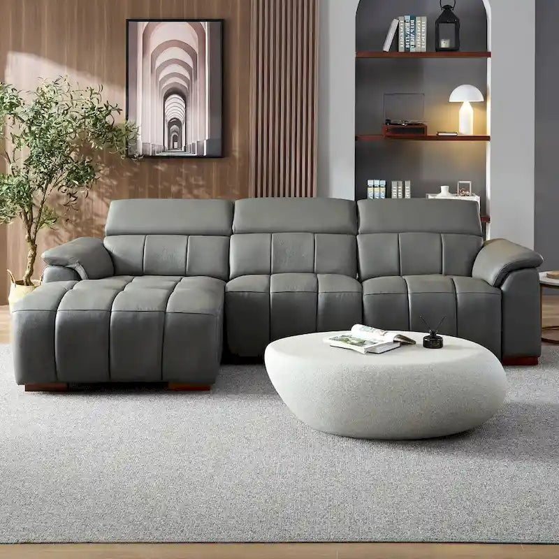 Wall-Hugger Electric Reclining L-Shaped Sofa in Genuine Leather with USB Port