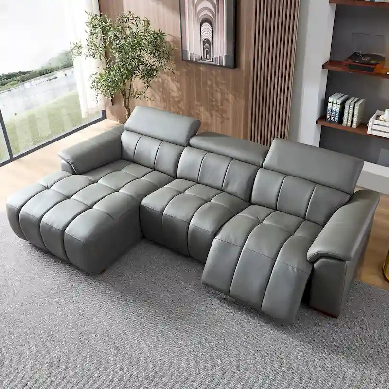 Wall-Hugger Electric Reclining L-Shaped Sofa in Genuine Leather with USB Port