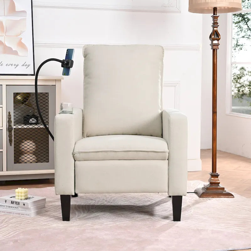Modern Fabric Manual Recliner with Phone Holder, Cup Holder, Footrest
