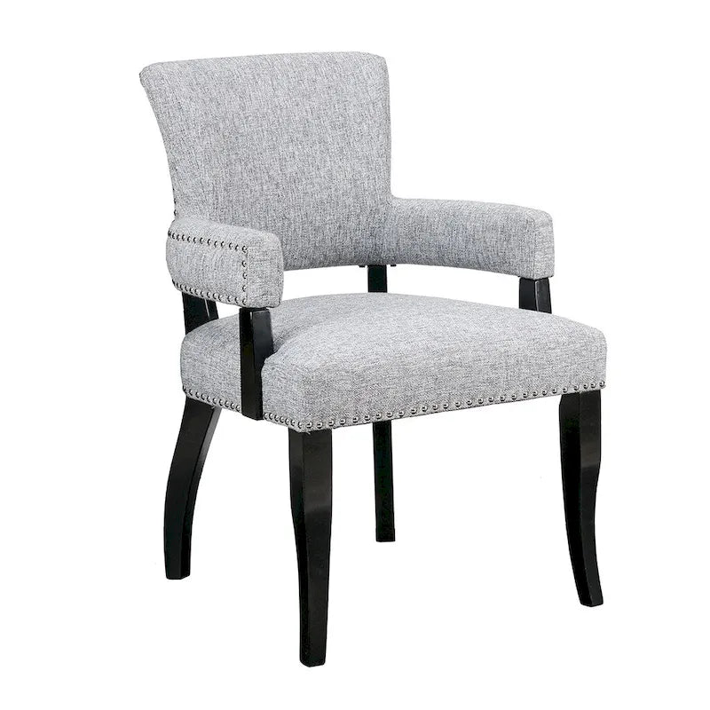 Arm Dining Chair with Brass Nailhead Trim, Espresso