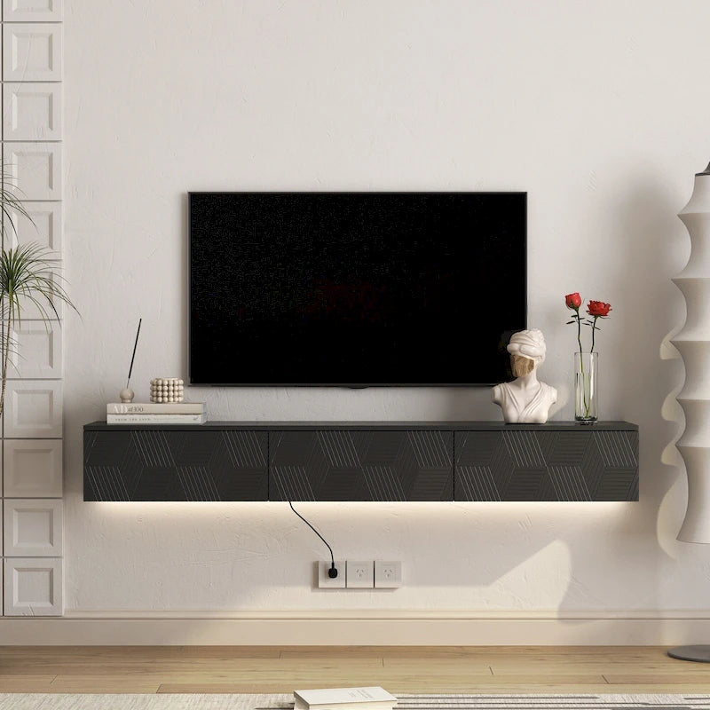 69" Floating Wall-Mounted TV Stand with 16 Color LEDs