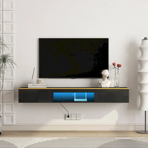 Floating TV Stand Wall Mounted with 16 Color LEDs,69 Modern TV Stand, Floating TV Cabinet Entertainment Center