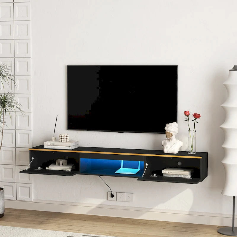 69" Floating Wall-Mounted TV Stand with 16 Color LEDs