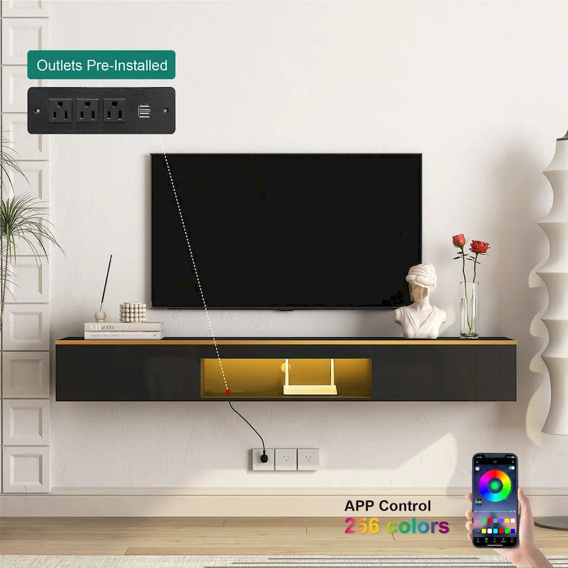69" Floating Wall-Mounted TV Stand with 16 Color LEDs