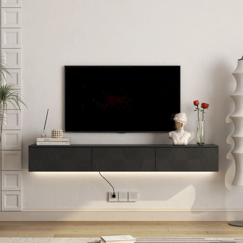 69" Floating Wall-Mounted TV Stand with 16 Color LEDs