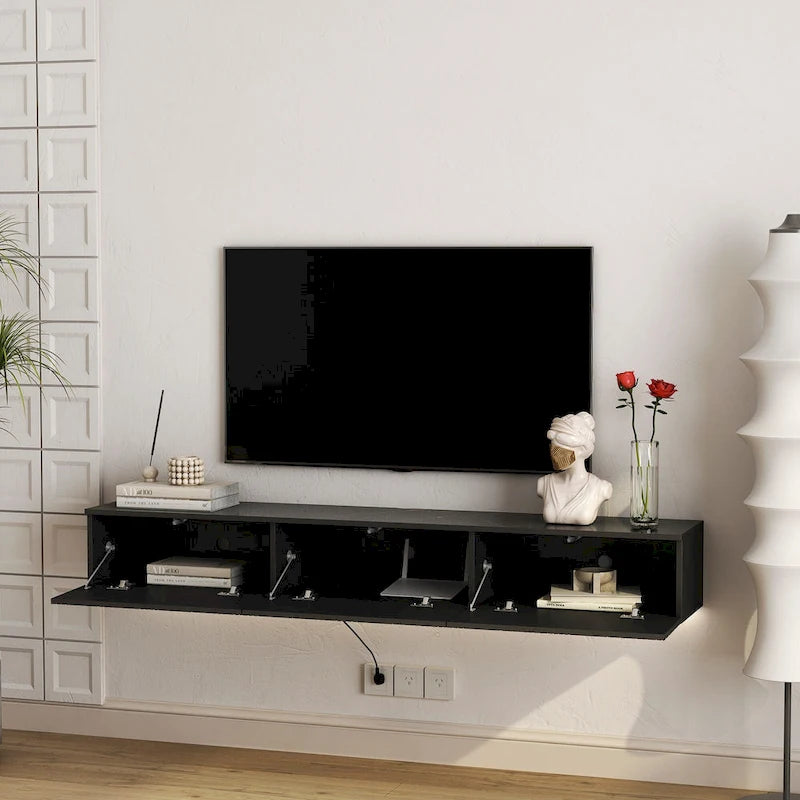 69" Floating Wall-Mounted TV Stand with 16 Color LEDs