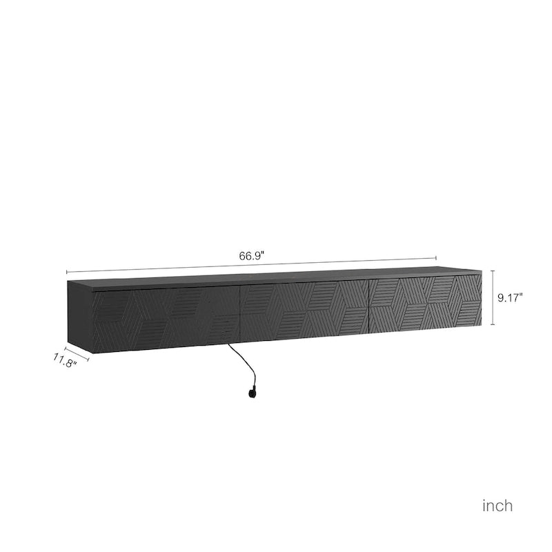 69" Floating Wall-Mounted TV Stand with 16 Color LEDs