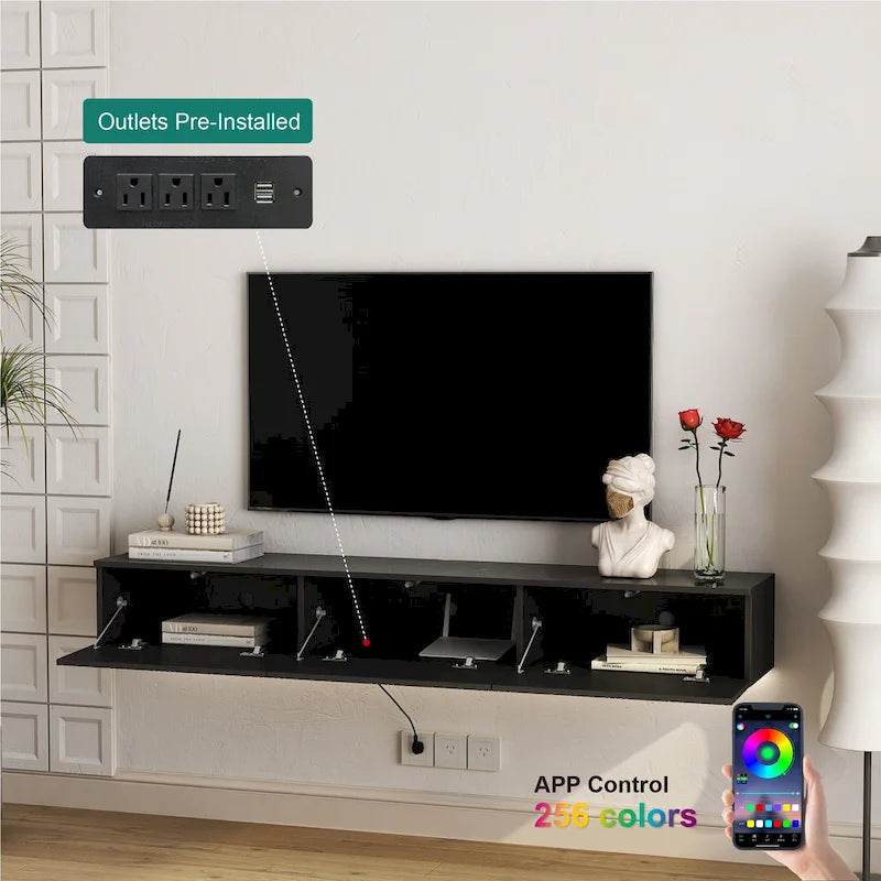 69" Floating Wall-Mounted TV Stand with 16 Color LEDs