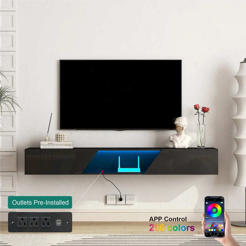 69" Floating Wall-Mounted TV Stand with 16 Color LEDs