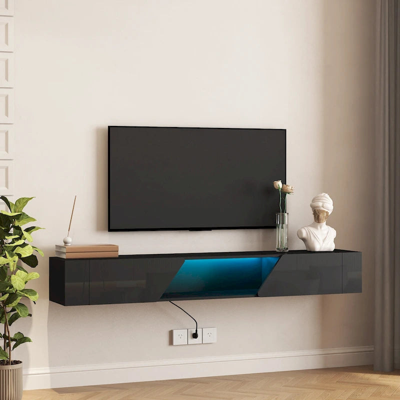 69" Floating Wall-Mounted TV Stand with 16 Color LEDs