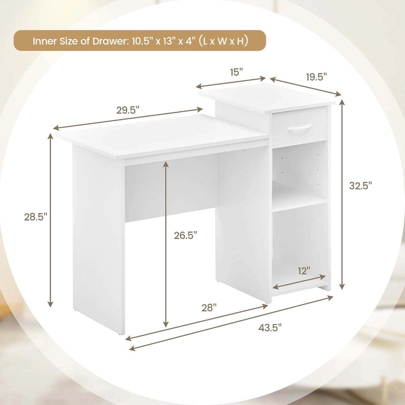 Computer Desk with Drawer, Modern Laptop PC Desk