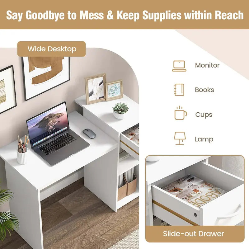Computer Desk with Drawer, Modern Laptop PC Desk