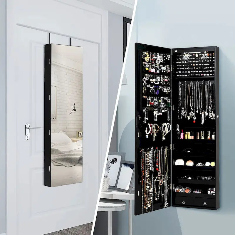 Mirrored Wall & Door Mounted Jewelry Cabinet with LED Lights