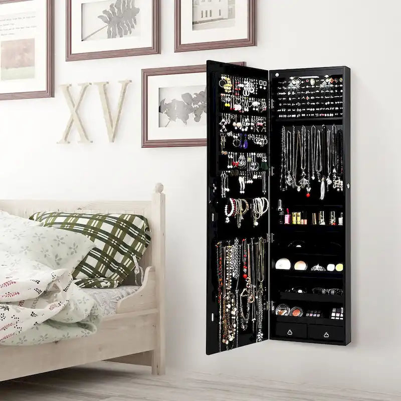 Mirrored Wall & Door Mounted Jewelry Cabinet with LED Lights