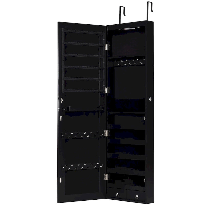 Mirrored Wall & Door Mounted Jewelry Cabinet with LED Lights