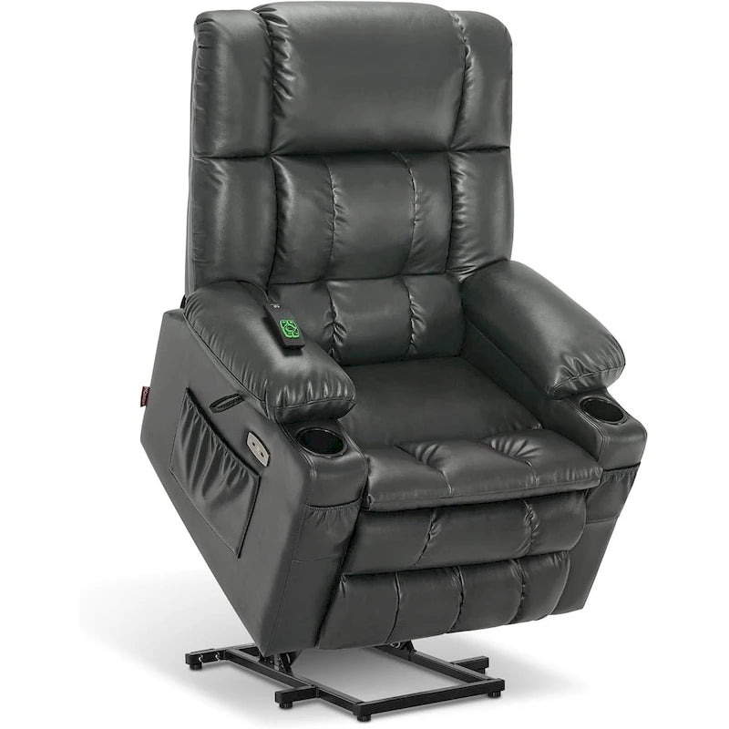 Large Dual Motor Power Lift Recliner with Massage and Heat, Faux Leather