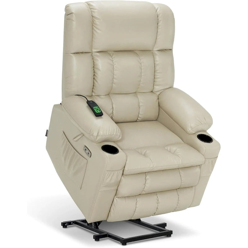 Large Dual Motor Power Lift Recliner with Massage and Heat, Faux Leather