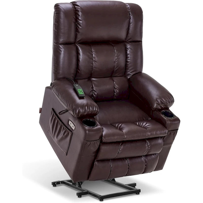 Large Dual Motor Power Lift Recliner with Massage and Heat, Faux Leather