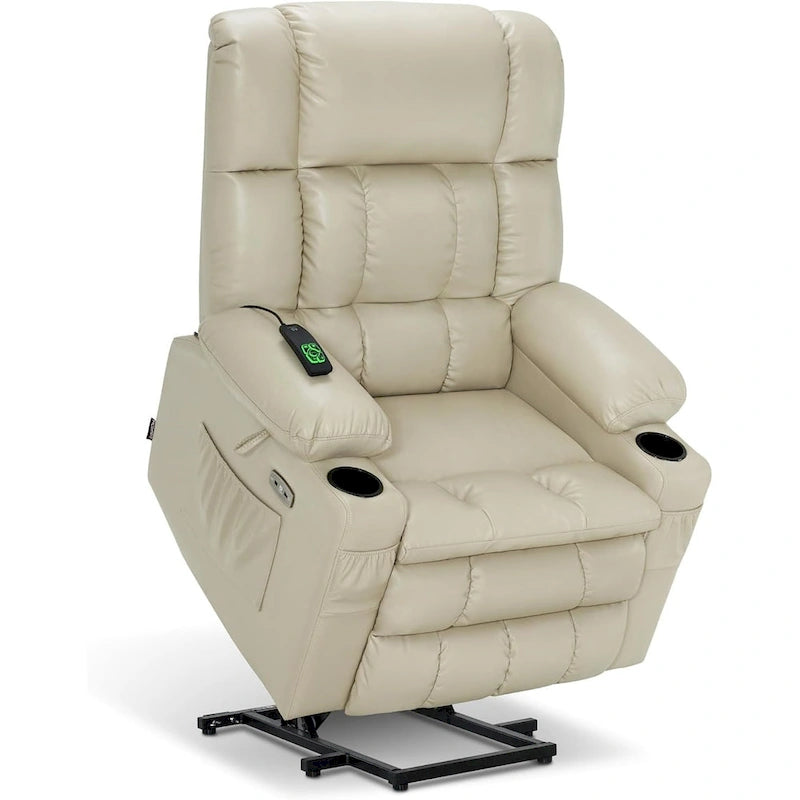Large Dual Motor Power Lift Recliner with Massage and Heat, Faux Leather