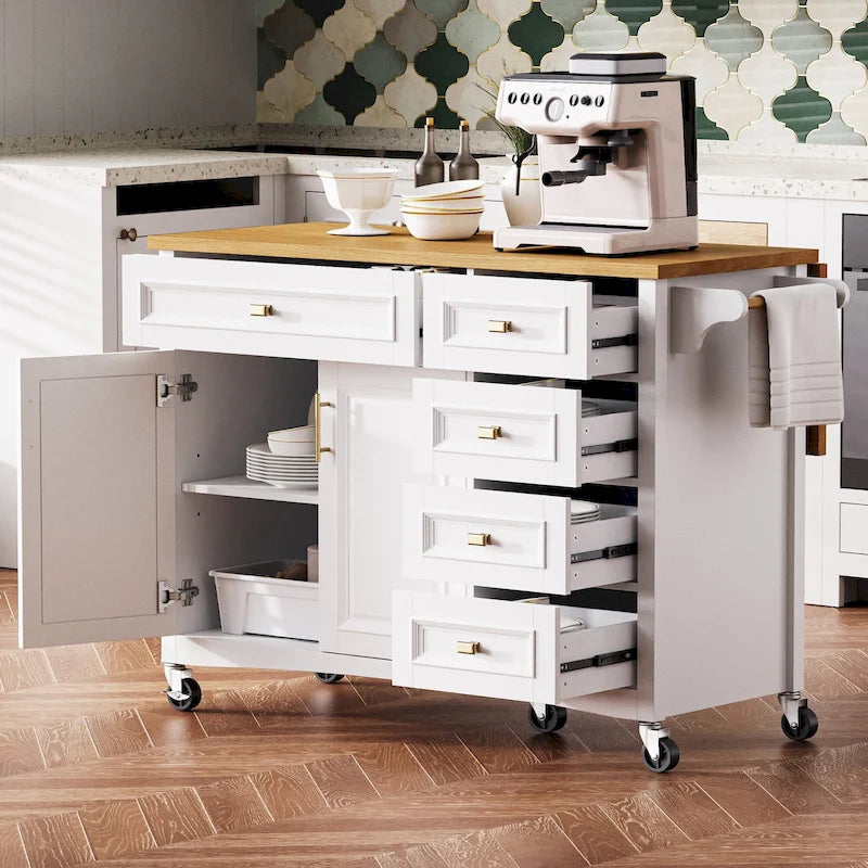 Îlot de cuisine de 52" avec rallonge rabattable et rangement, style antique