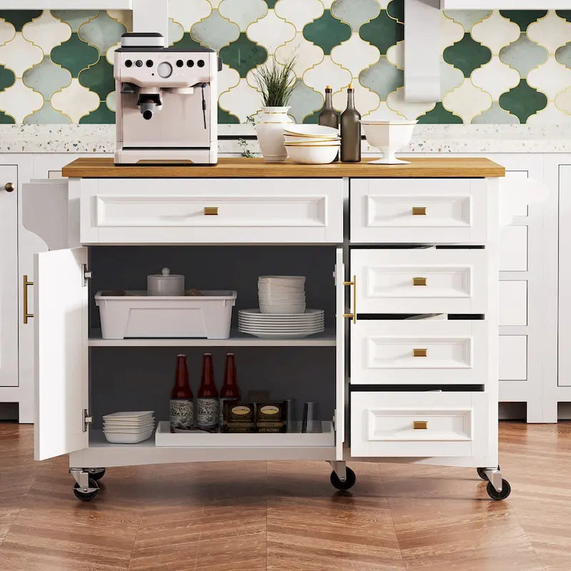 52" Kitchen Island with Drop Leaf and Storage, Antique Style