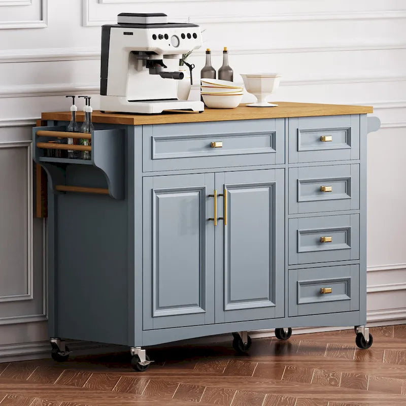 52" Kitchen Island with Drop Leaf and Storage, Antique Style