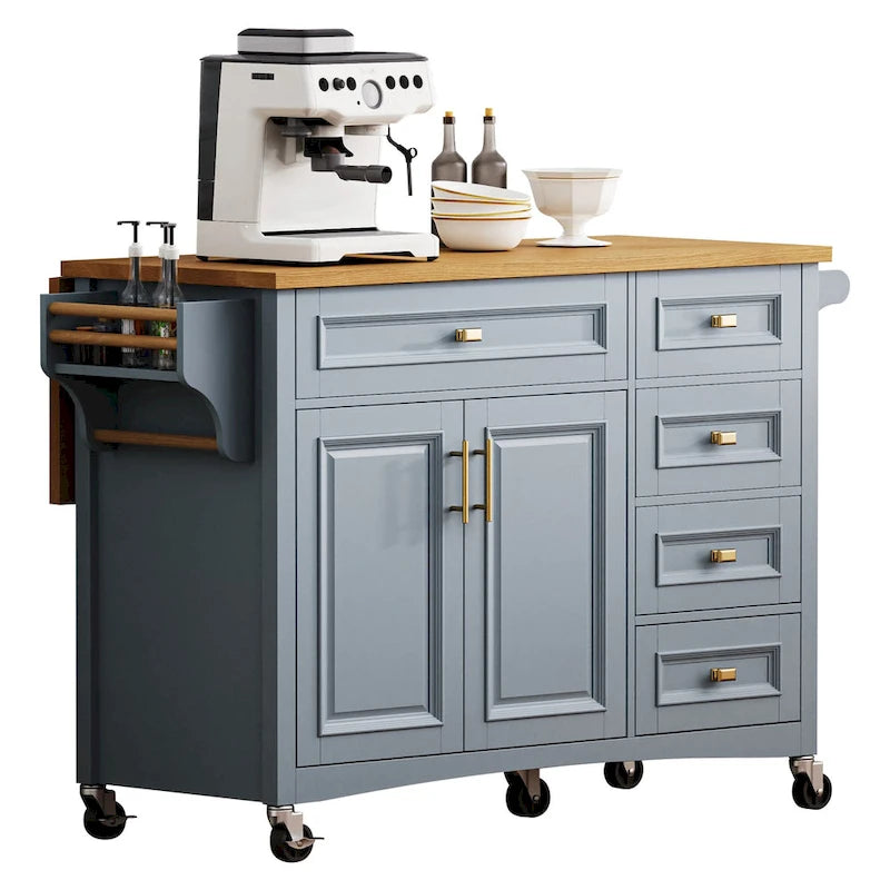 Îlot de cuisine de 52" avec rallonge rabattable et rangement, style antique
