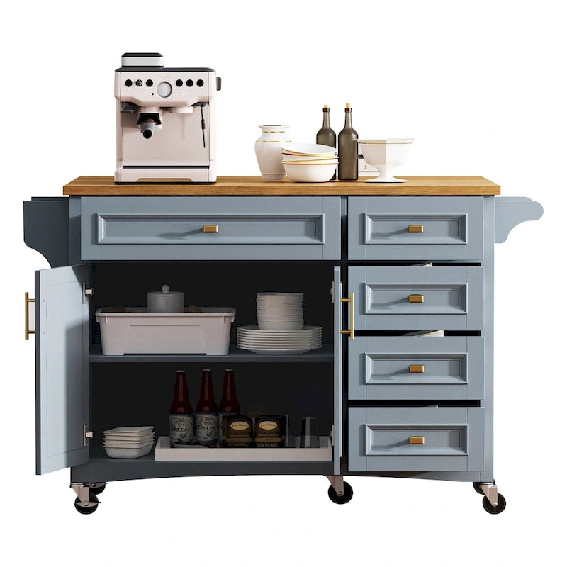 Îlot de cuisine de 52" avec rallonge rabattable et rangement, style antique