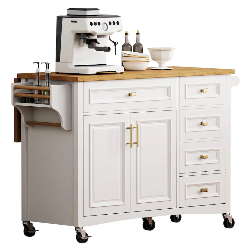 Îlot de cuisine de 52" avec rallonge rabattable et rangement, style antique