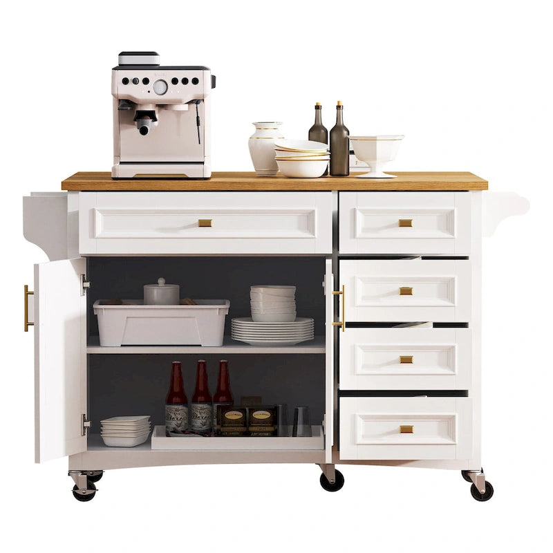 Îlot de cuisine de 52" avec rallonge rabattable et rangement, style antique