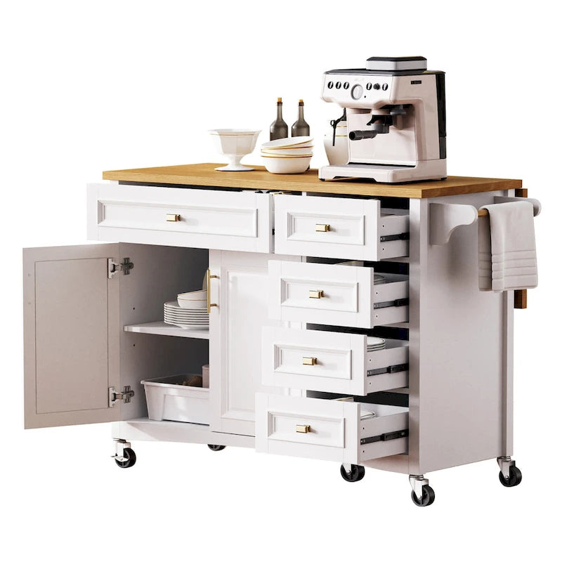 Îlot de cuisine de 52" avec rallonge rabattable et rangement, style antique