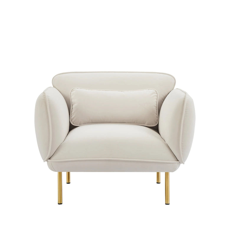 Beige Velvet Upholstered Accent Chair with Metal Legs