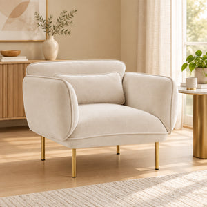 Beige Velvet Upholstered Accent Chair with Metal Legs