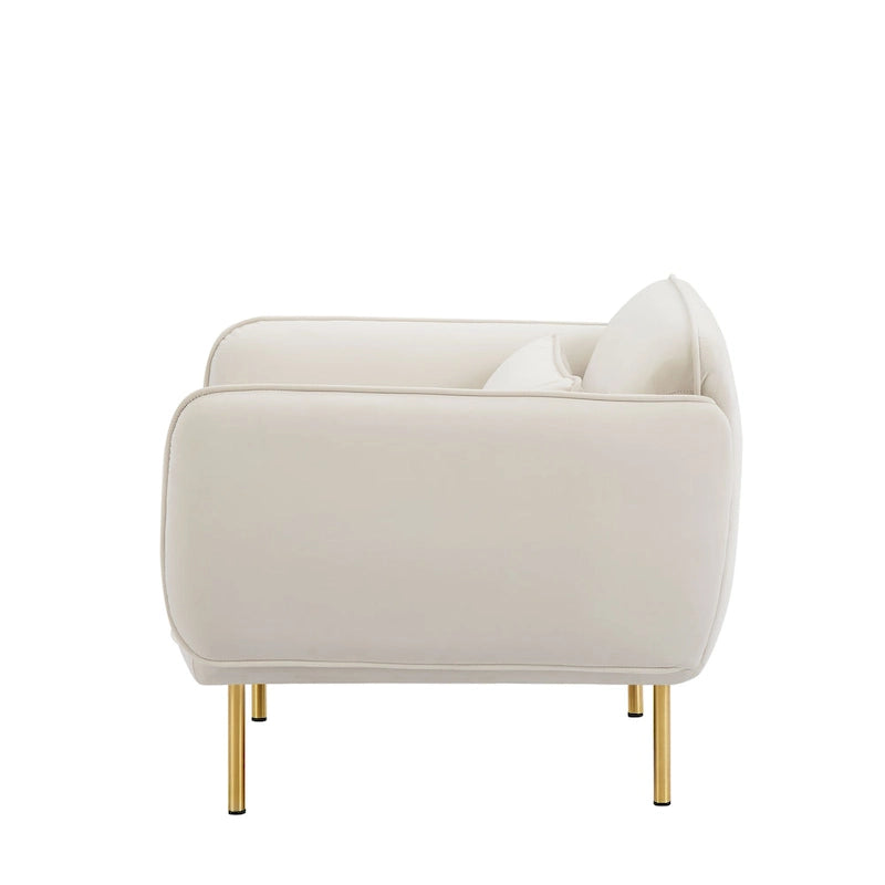Beige Velvet Upholstered Accent Chair with Metal Legs