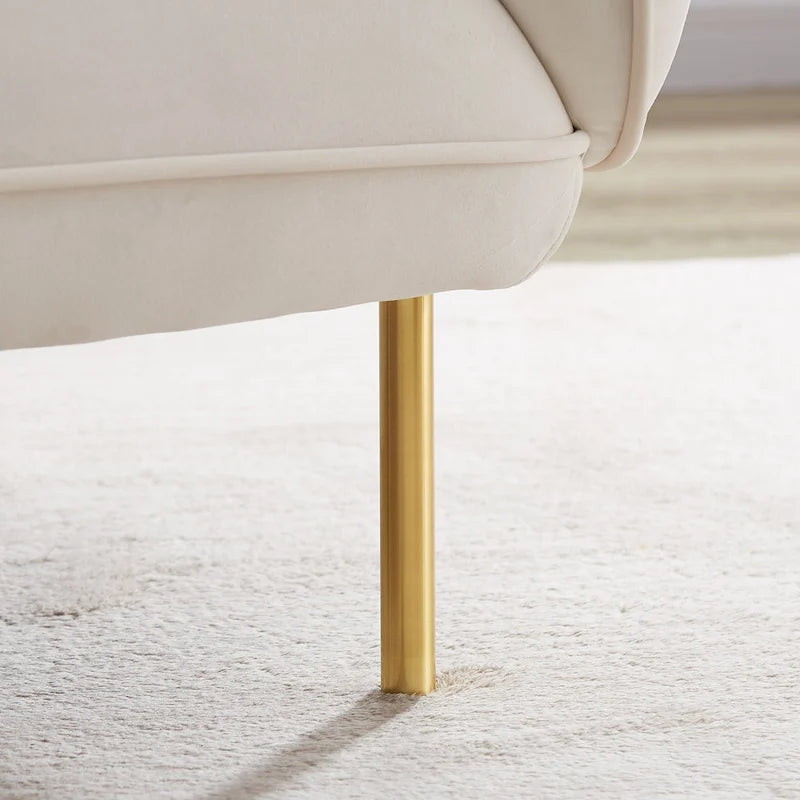 Beige Velvet Upholstered Accent Chair with Metal Legs