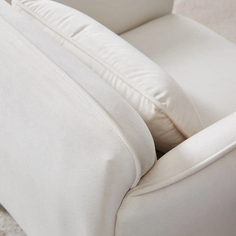 Beige Velvet Upholstered Accent Chair with Metal Legs
