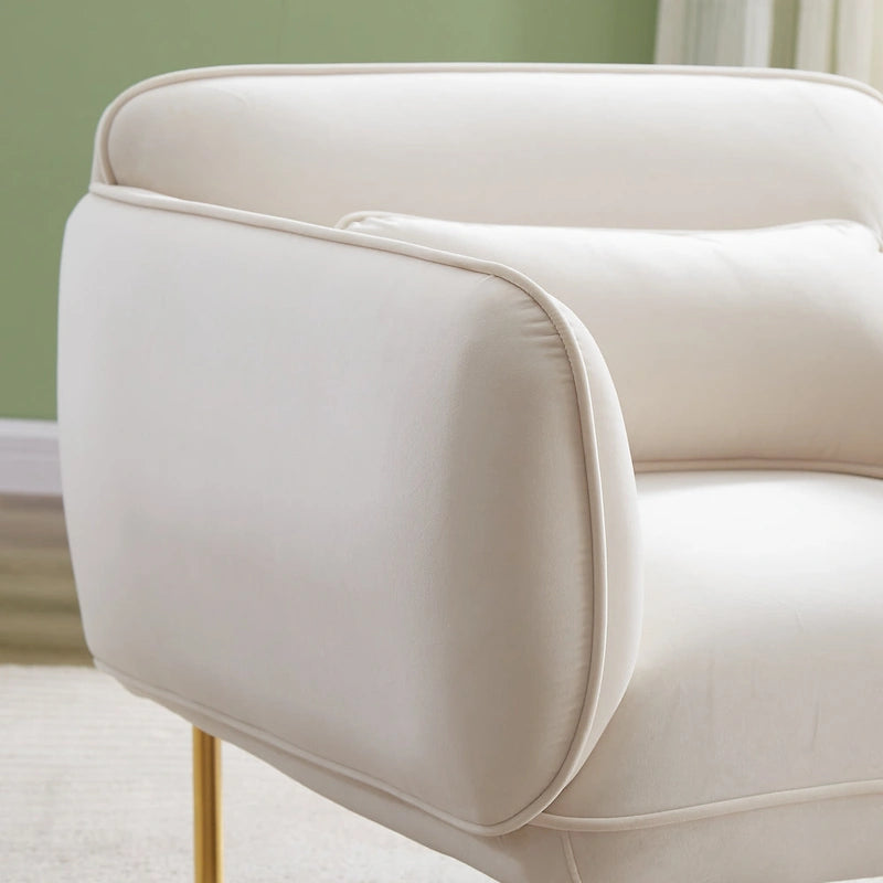 Beige Velvet Upholstered Accent Chair with Metal Legs