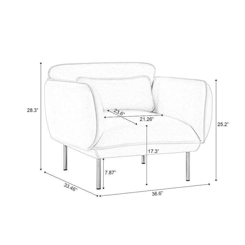 Beige Velvet Upholstered Accent Chair with Metal Legs