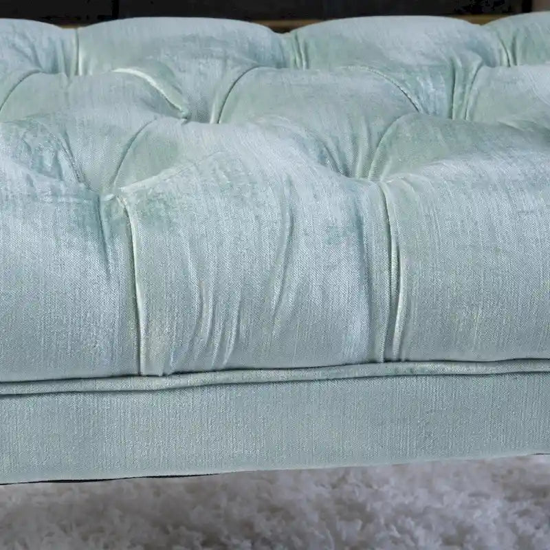 Button-Tufted Velvet Ottoman Bench with Birch Wood Legs