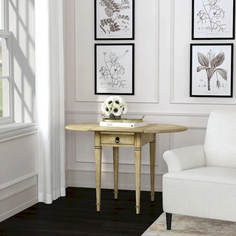 Drop-Leaf Side Table with Veneer Inlay