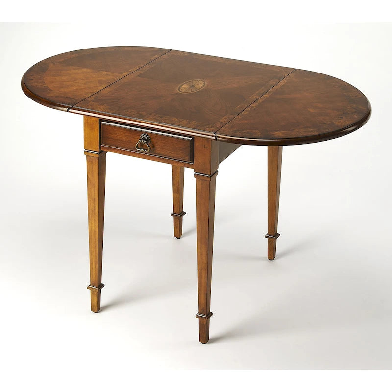 Drop-Leaf Side Table with Veneer Inlay