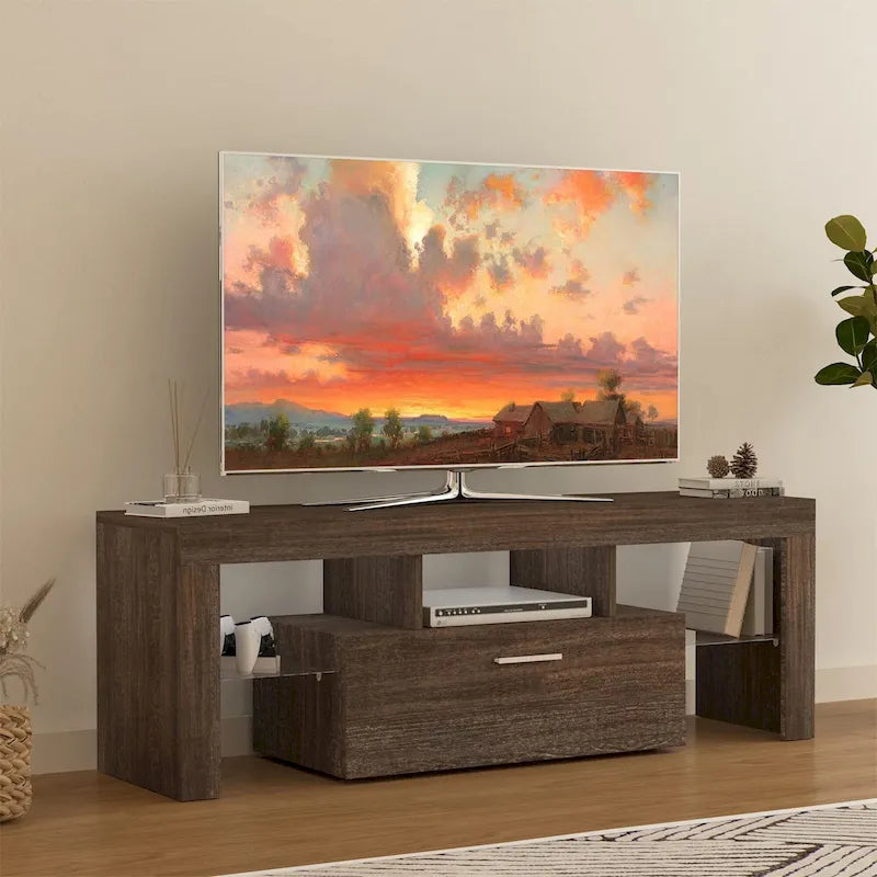 51" Modern LED TV Stand with Cabinet and Open Shelves