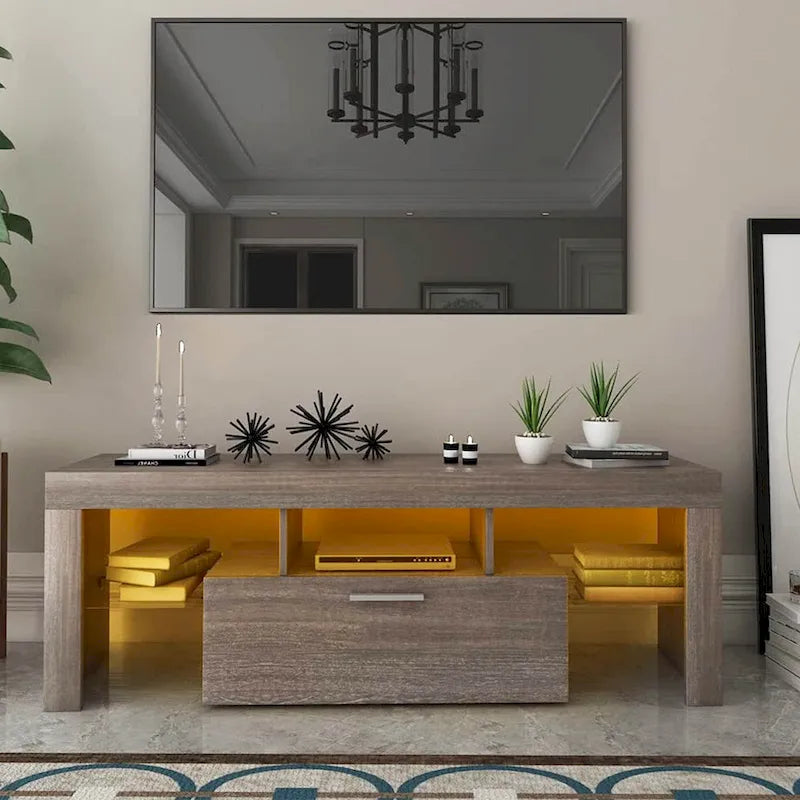 51" Modern LED TV Stand with Cabinet and Open Shelves