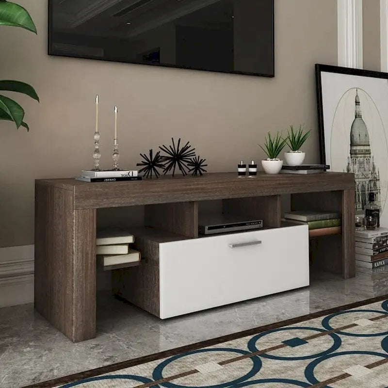 Mobile TV moderno da 51" con anta contenitore e ripiani aperti, con LED