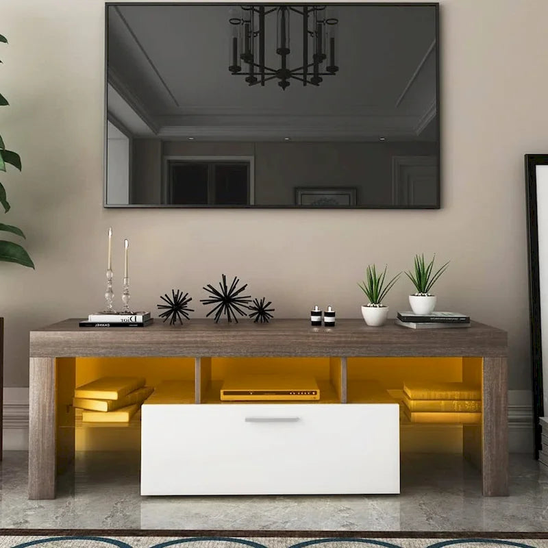 Mobile TV moderno da 51" con anta contenitore e ripiani aperti, con LED