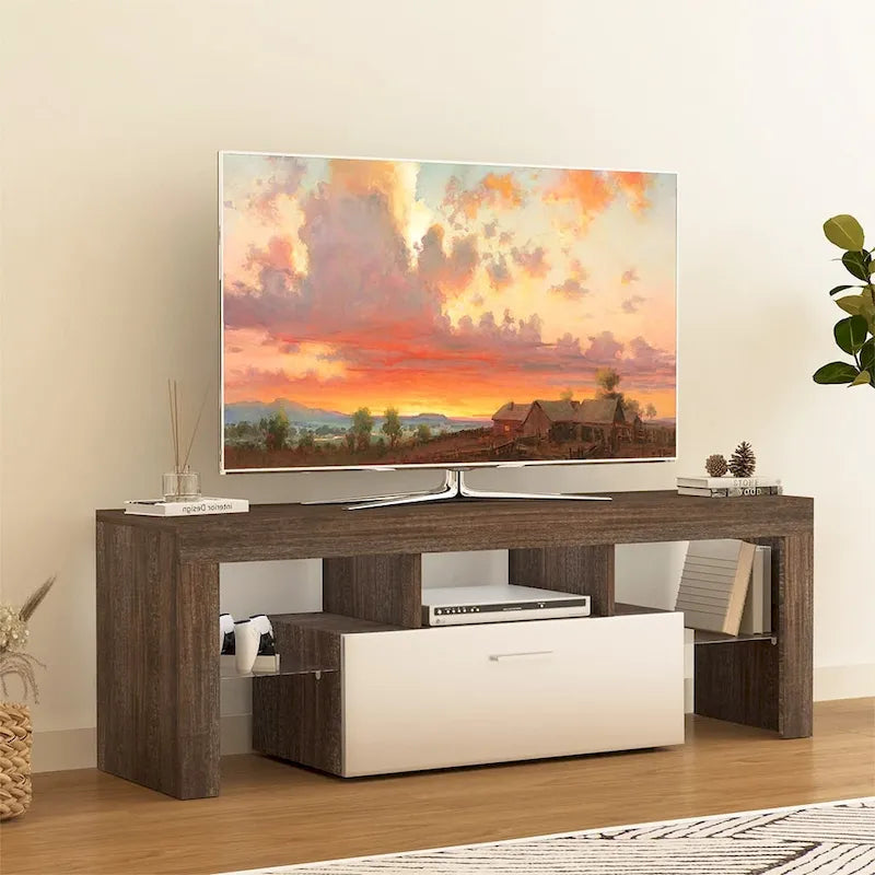 Mobile TV moderno da 51" con anta contenitore e ripiani aperti, con LED