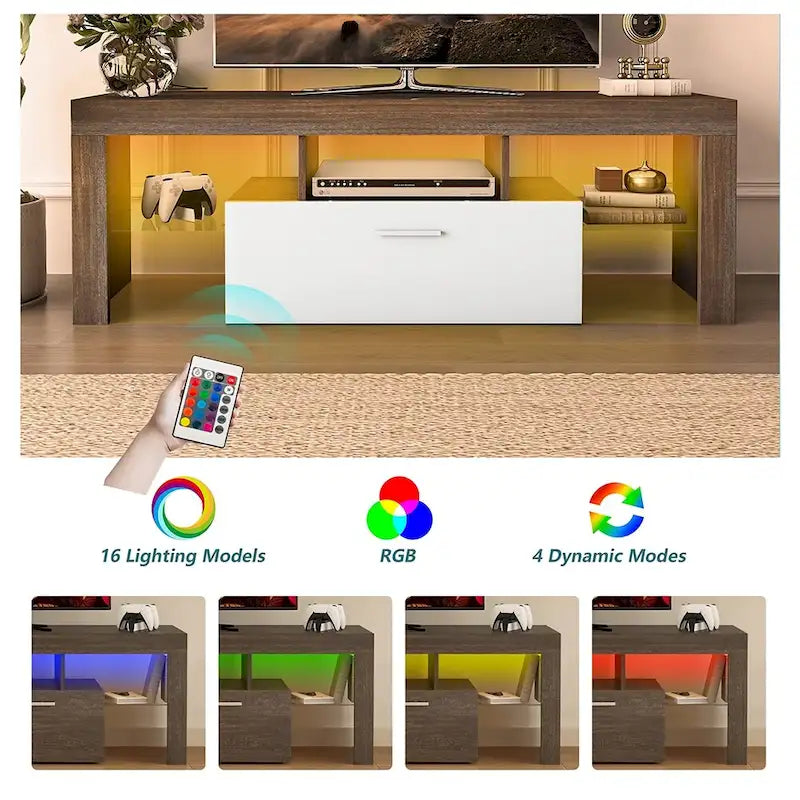 Mobile TV moderno da 51" con anta contenitore e ripiani aperti, con LED